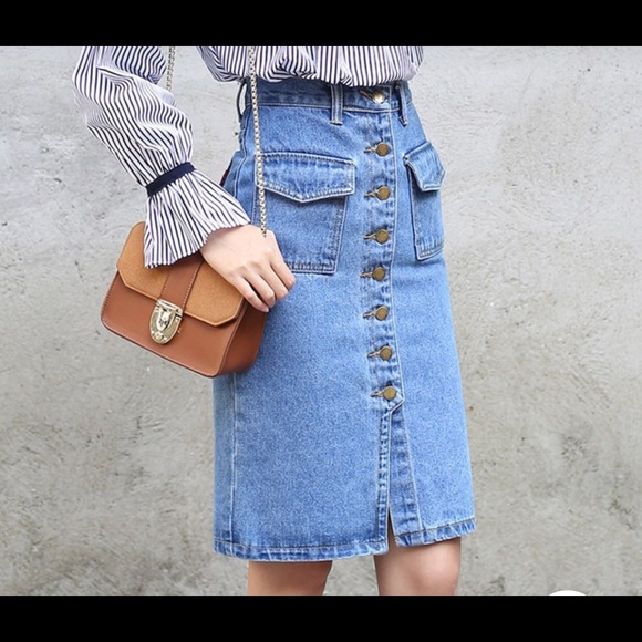 YICHAOYILIANG Button Jean Mom High Waisted Skirt - Picture 4 of 6